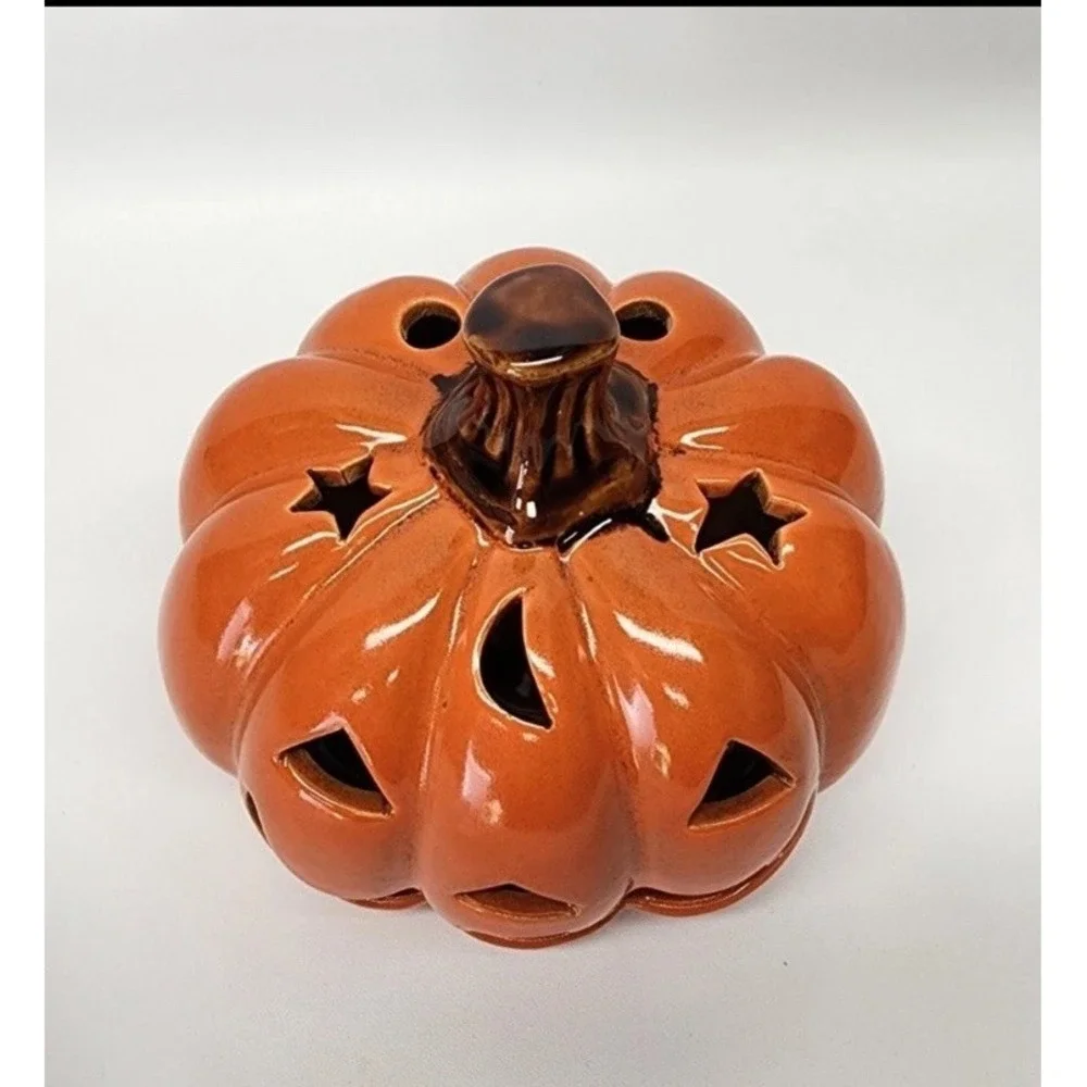 Ceramic Halloween Pumpkin Jack O Lantern Tealight Votive Candleholder